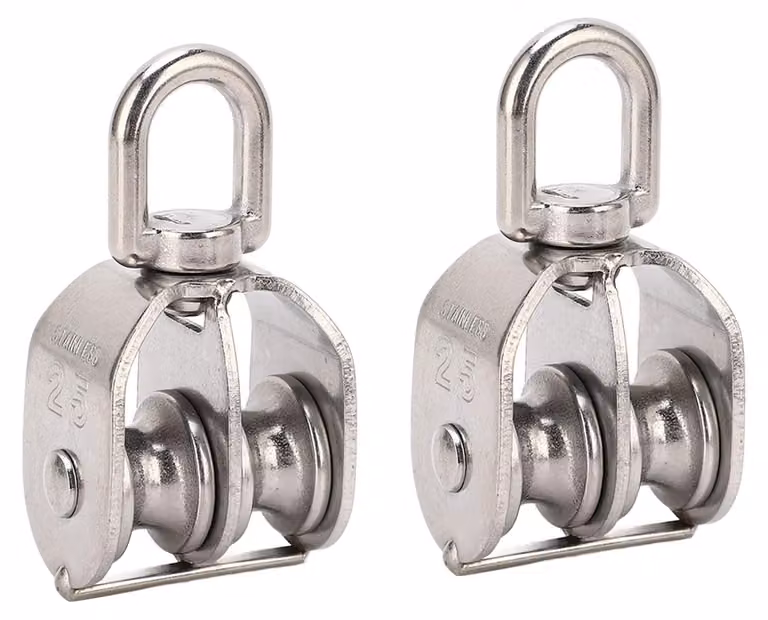 Set da 2 carrucole doppie, modello M25, capacità di 150 kg, in acciaio inossidabile, girevoli