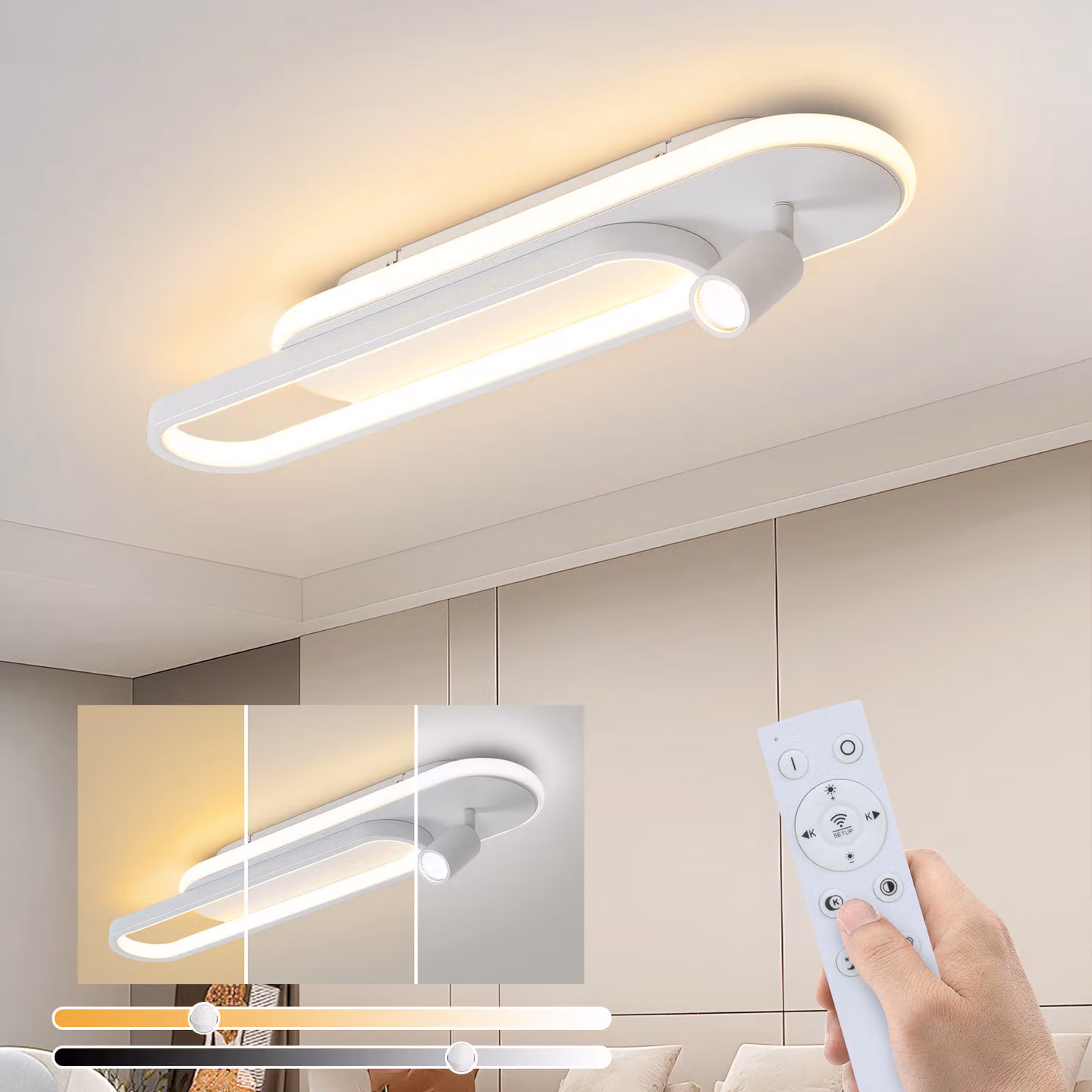 ZMH LED plafoniera soffitto soggiorno lampada dimmerabile con 1 faretto soffitto telecomando bianco lampada cucina 46W moderna 3000K - 6500K lampada camera da letto