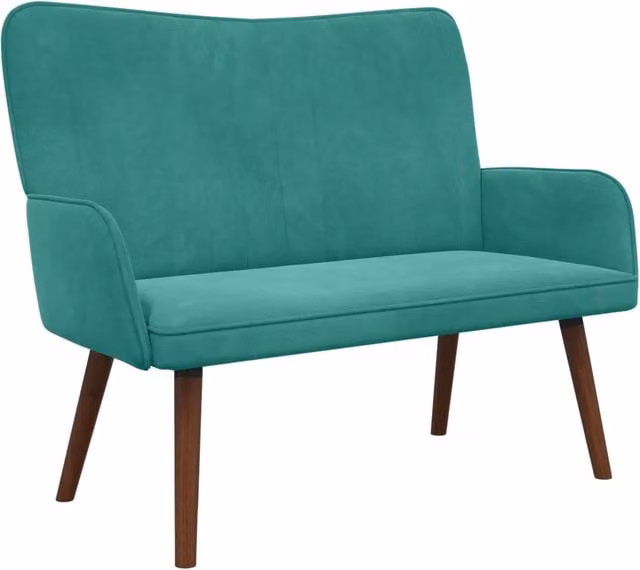 Divano a due posti moderno in velluto turchese e grigio per soggiorno o camera da letto L: 115 cm, P: 61 cm, H: 87 cm
