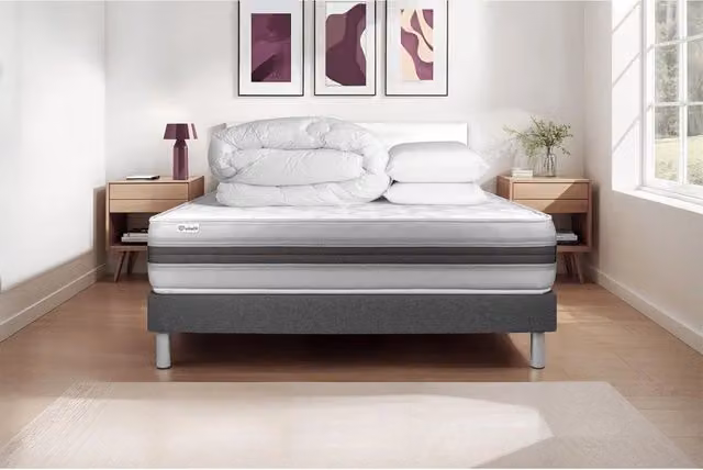 Pacchetto letto completo - Materasso 140x190cm + Box spring con doghe (kit) + 2 cuscini + Piumino - Vitalmemo Back
