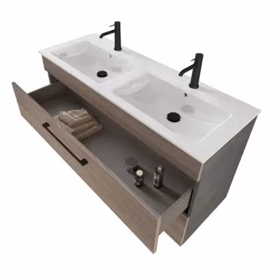 Mobile bagno sospeso Smart con specchio LED in finitura rovere, L: 118 cm, P: 42 cm, H: 62.9 cm – 2