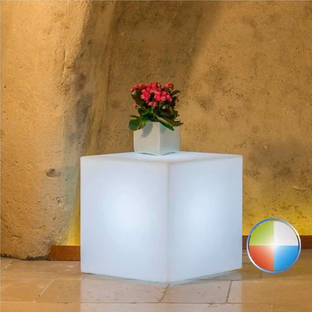 Lampada a cubo LED multicolor TEKCNOPLAST in resina per esterno e giardino, H 40 cm x L 40 cm x P 40 cm