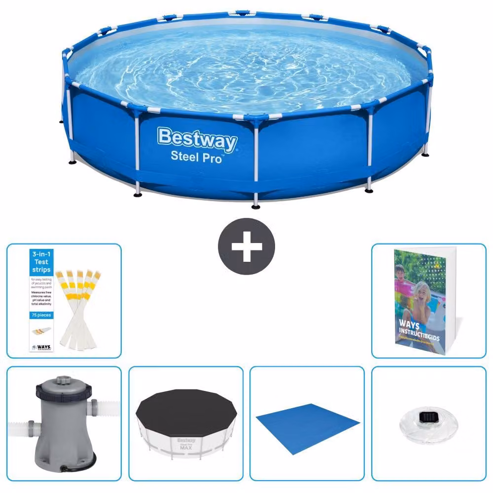 Piscina gonfiabile Bestway Steel Pro, rotonda, dimensioni 366x76 cm, composta da 5 parti, modello S248
