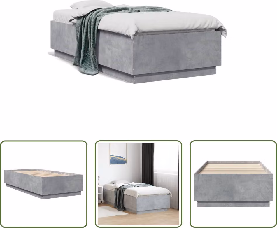 The Living Store Struttura per letto in cemento grigio 75x190 cm Materiale a base di legno