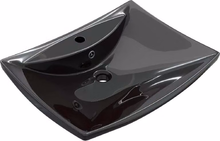 Lavabo Nero Vetroceramica Lusso Rettangolare Foro Trabocco Foro Rubinetto