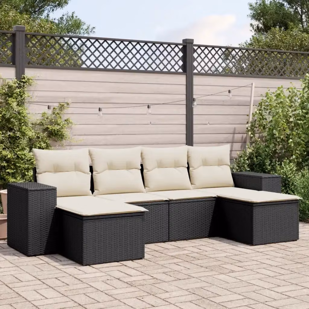 Set Divano da Giardino Moderno a L con 6 Pezzi in Polyrattan Nero e Bianco con Cuscini Inclusi – 2