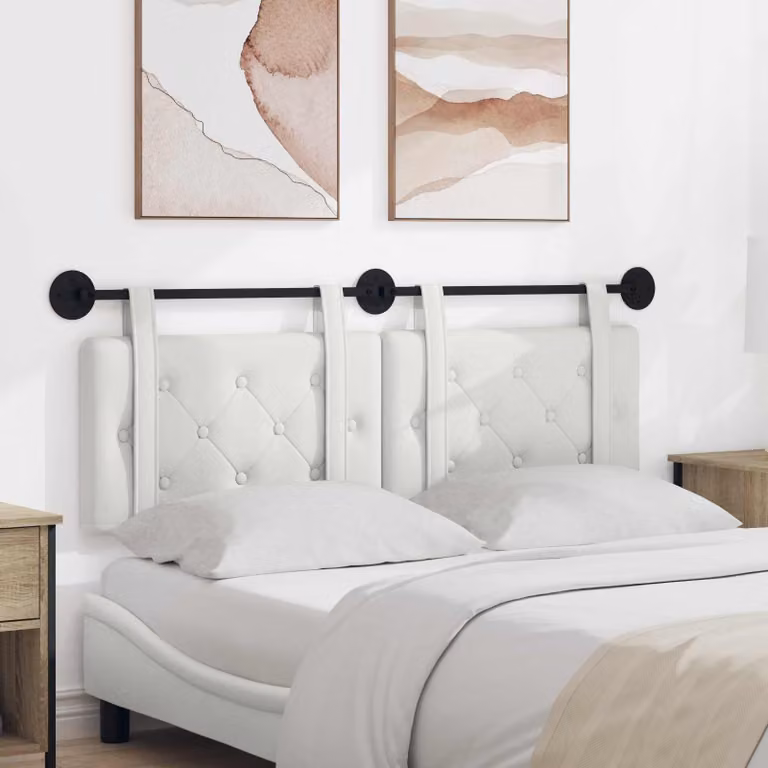 Testiera per letto sospesa vidaXL in similpelle bianca con pannello imbottito in MDF, L: 130 cm, H: 55 cm, P: 5 cm