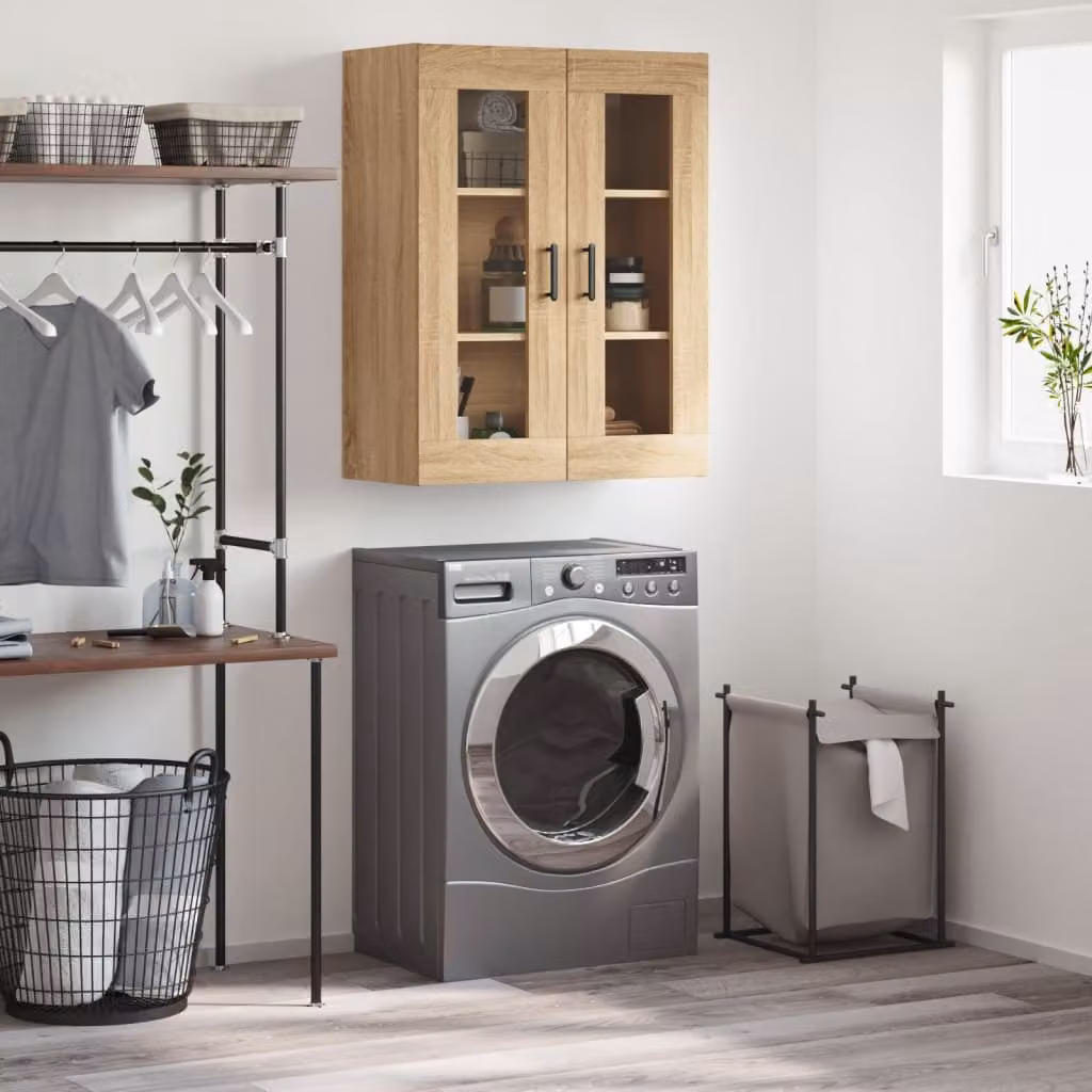 Mobile a parete vidaXL in rovere con ante in vetro, L: 69,5 cm, P: 34 cm, H: 90 cm