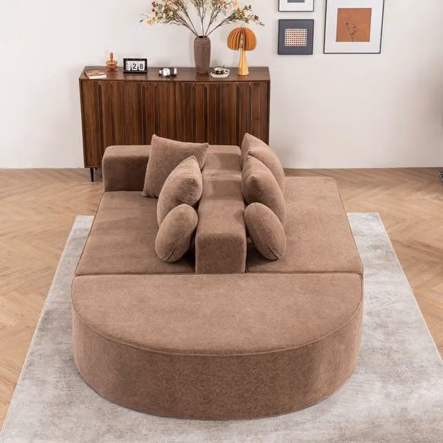 Divano modulare moderno a L WISHDOR in velluto marrone con struttura in spugna e cuscini inclusi L/P/H: 263 x 171 x 66 cm