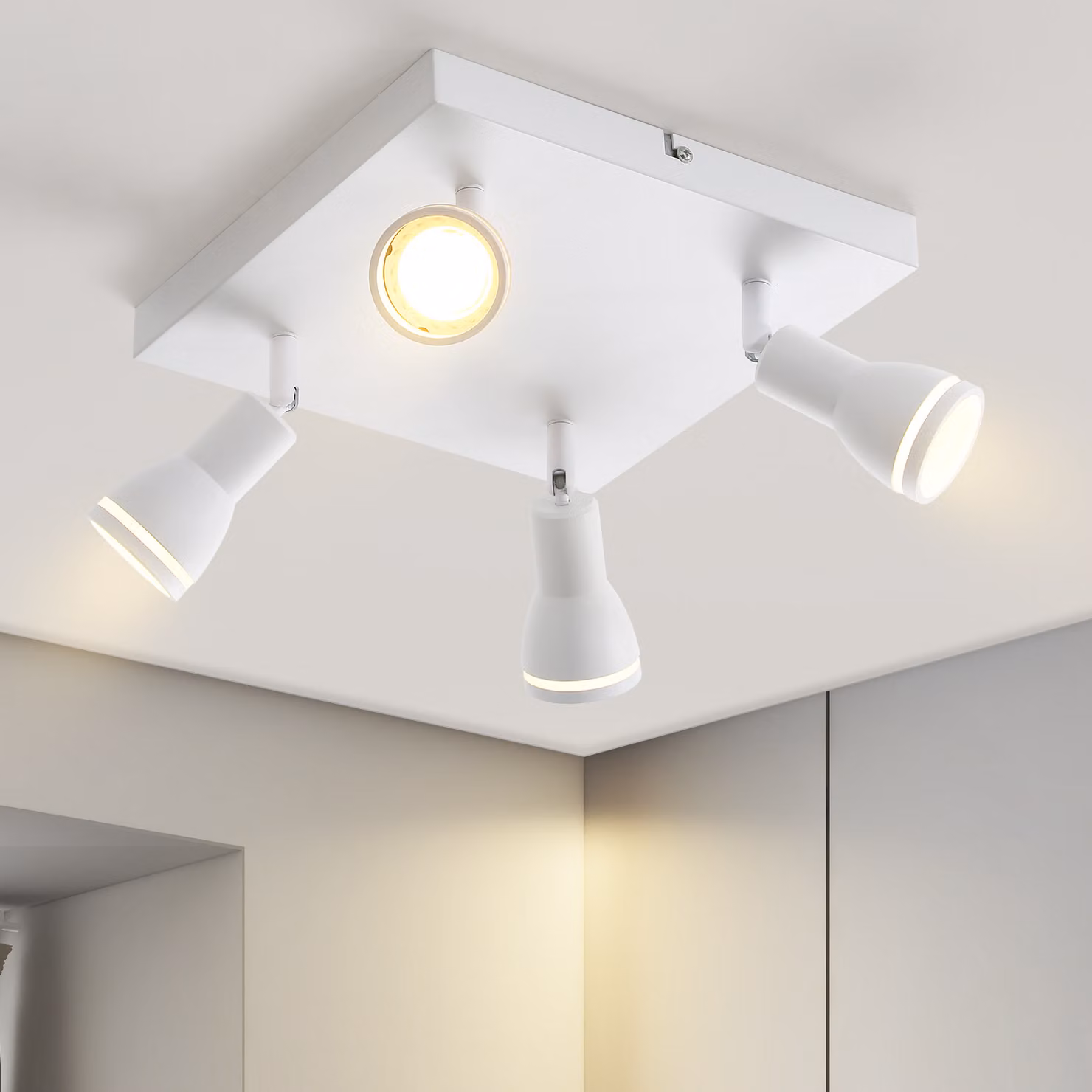 ZMH LED plafoniera bianca 4 fiamme faretto GU10 orientabile soffitto metallo per soggiorno ufficio camera da letto, senza lampadine