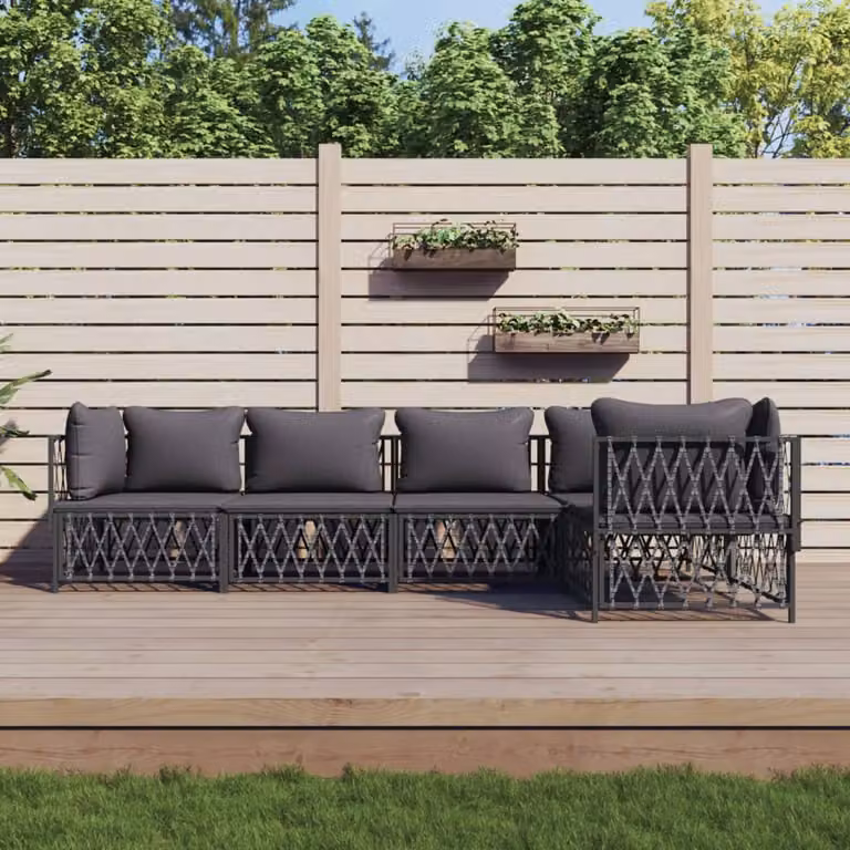 Set Salotto da Giardino vidaXL 5 Pezzi Moderno a Forma di L con Cuscini in Textilene e Acciaio Antracite e Grigio