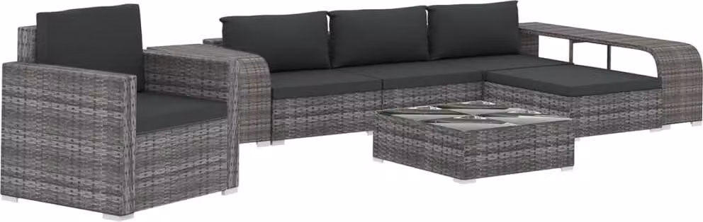 Set Divani da Giardino 8 pz con Cuscini in Polyrattan Grigio