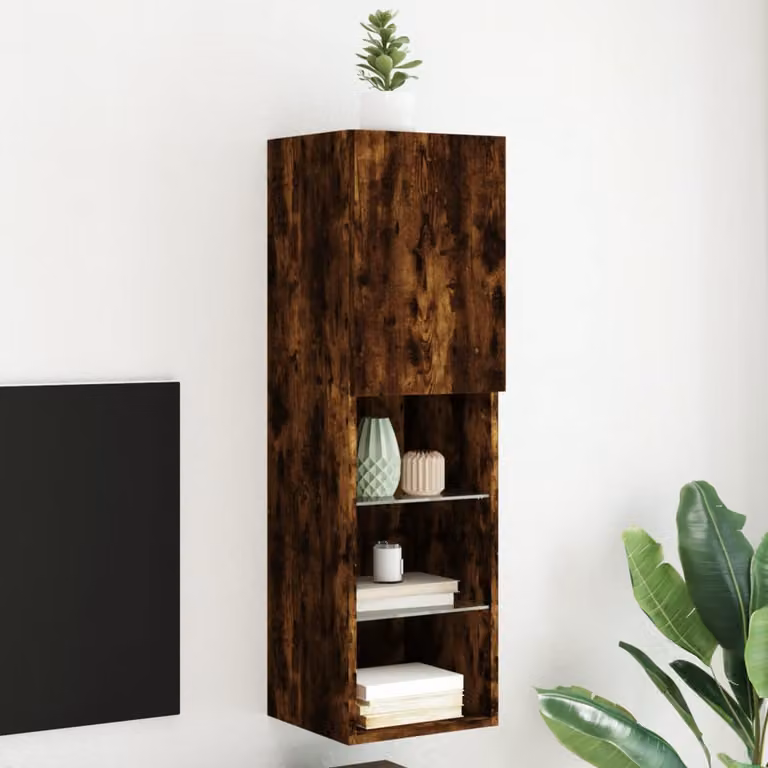 Mobile TV vidaXL con Luci LED in Rovere Fumo, L 30,5 cm x P 30 cm x H 102 cm