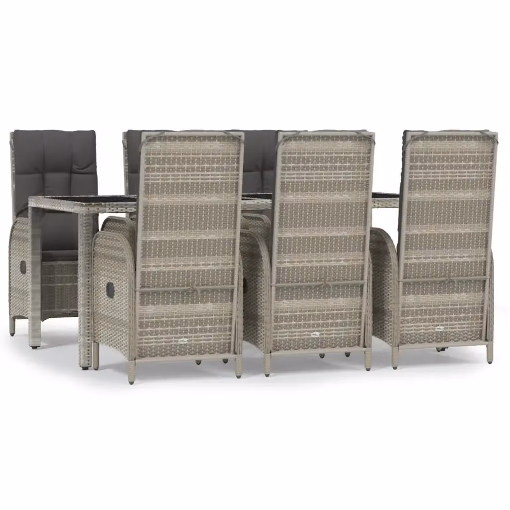Set da Pranzo da Giardino Moderno vidaXL in Polyrattan e Metallo con Piano in Vetro, 7 Pezzi, Grigio – 2