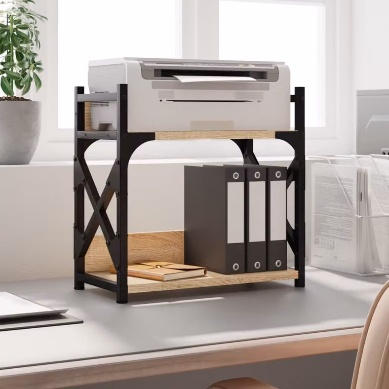 vidaXL Supporto Stampante a 2 Piani in Rovere Sonoma e Metallo, L 40 cm x P 20 cm x H 40 cm