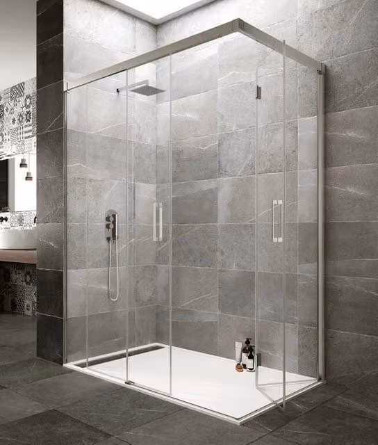 Box doccia angolare TANDEM DUCHA con vetro trasparente e finitura cromo lucido, L/P: 75 x 75 cm