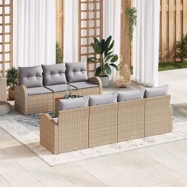 vidaXL Set Divano da Giardino a L in Polyrattan con Cuscini, Beige e Grigio