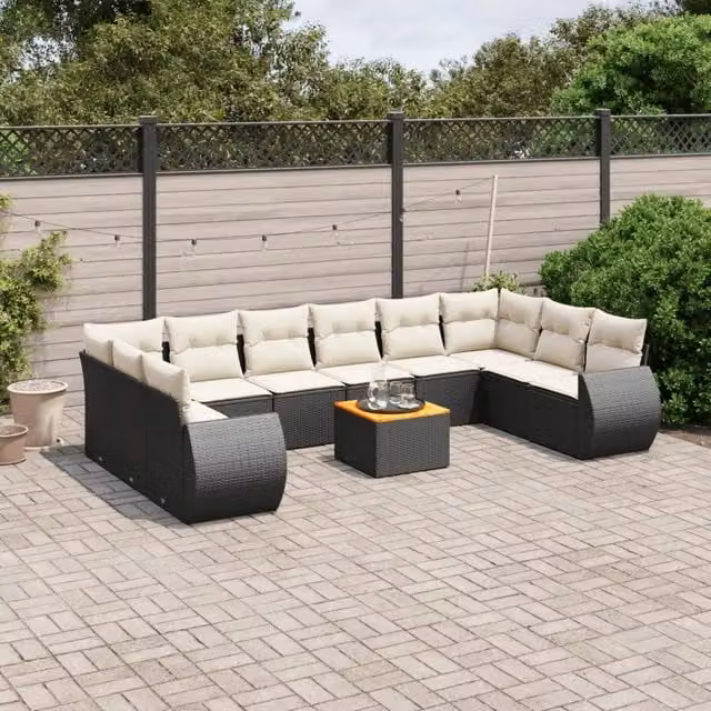 Set Divani da Giardino 11 pz con Cuscini in Polyrattan Nero 3257505
