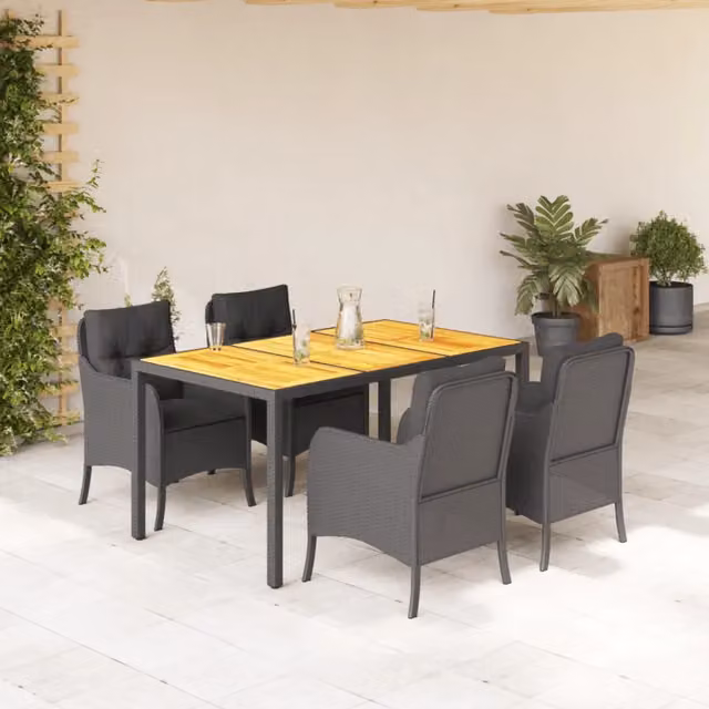 Set da Pranzo da Giardino 5 pz Nero con Cuscini in Polyrattan 3211868