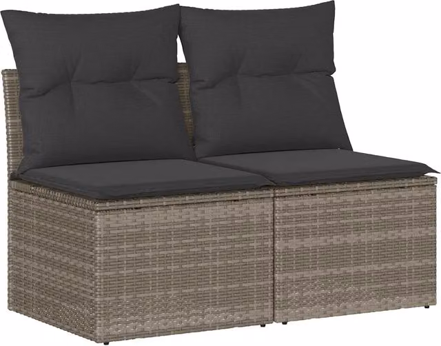 Set Divano da Giardino 2 Pezzi Design In in Polyrattan e Acacia Grigio con Cuscini