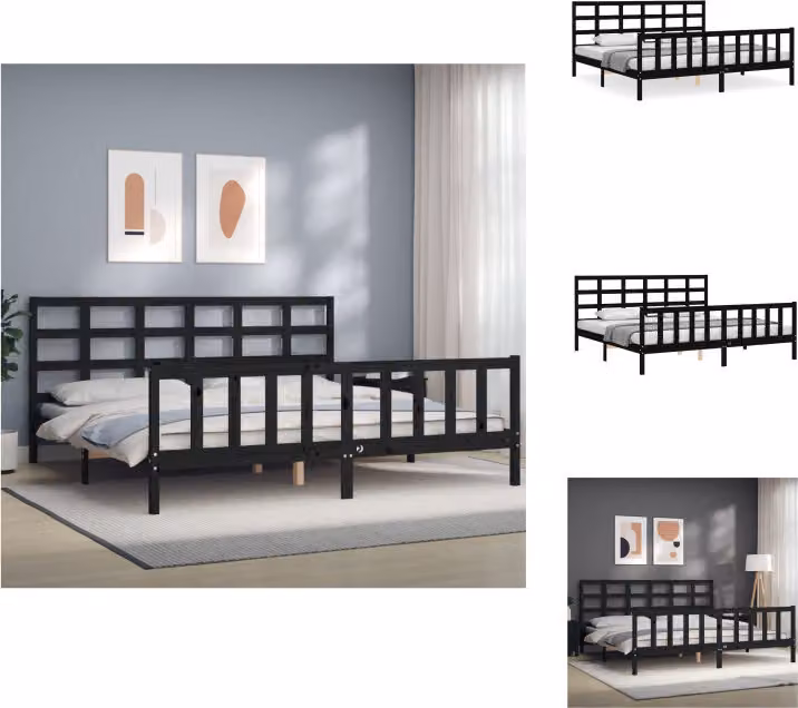 vidaXL Letto in legno massiccio con testiera nera 200x200 cm - Letti e strutture letto