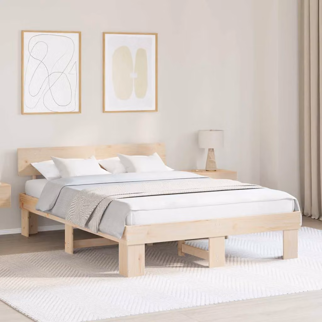 Struttura del letto moderna in pino massello vidaXL, colore naturale, L 140 x P 200 cm