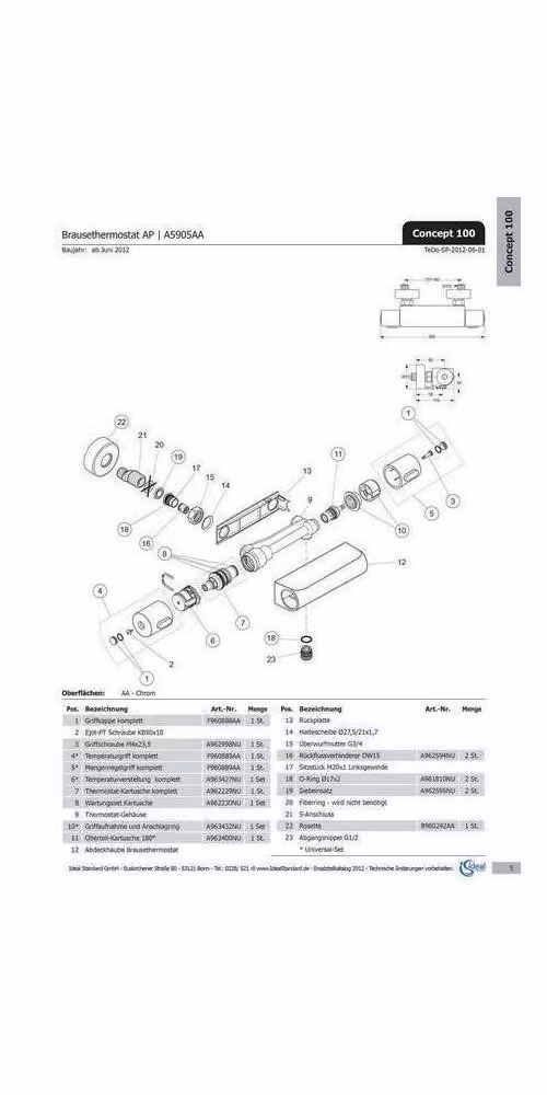 MANIGLIA completa, con O-ring cromo CROMO con O-ring