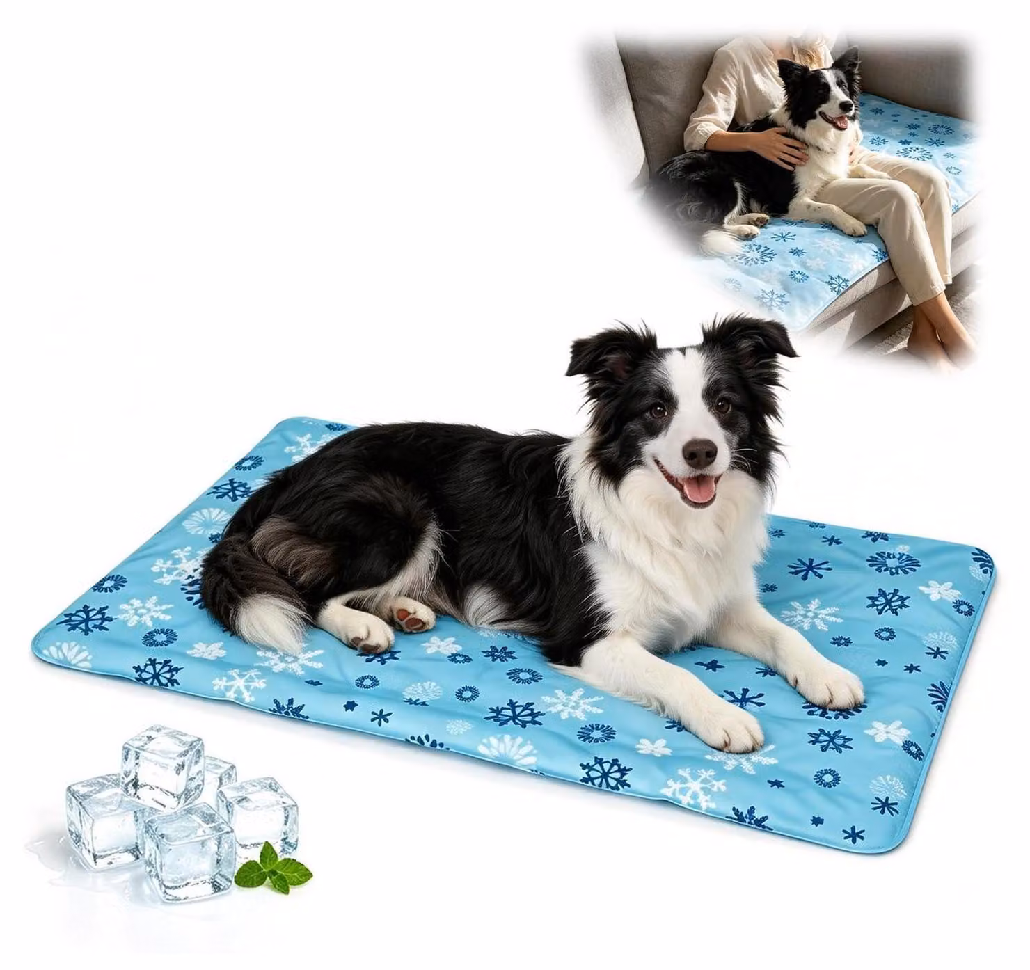 Tappetino refrigerante per cani, taglia media, 60x90 cm, con tecnologia acqua-gel, colore blu