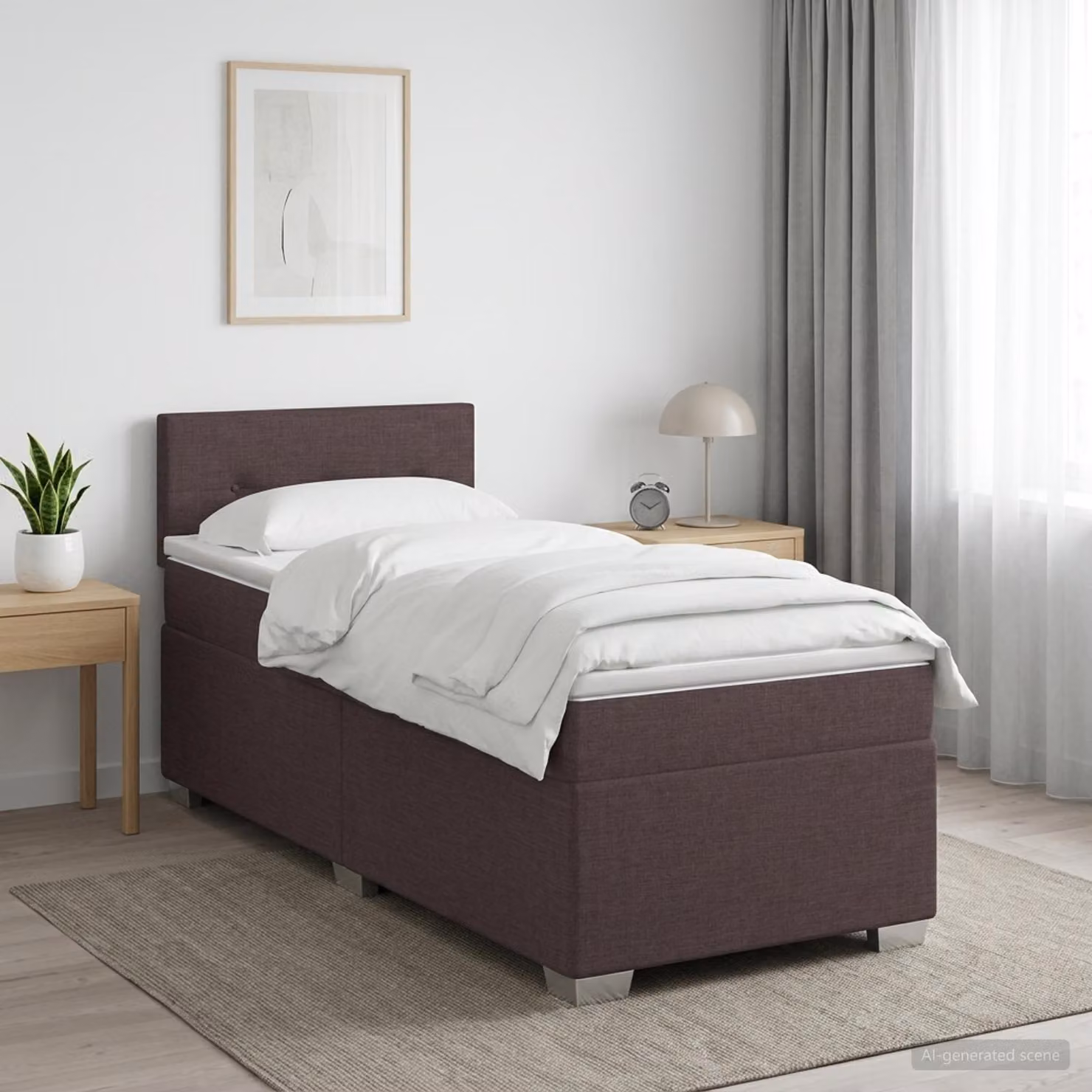 Letto box spring con materasso ibrido vidaXL Marrone e Bianco L/P/H: 90 x 200 x 76,7 cm