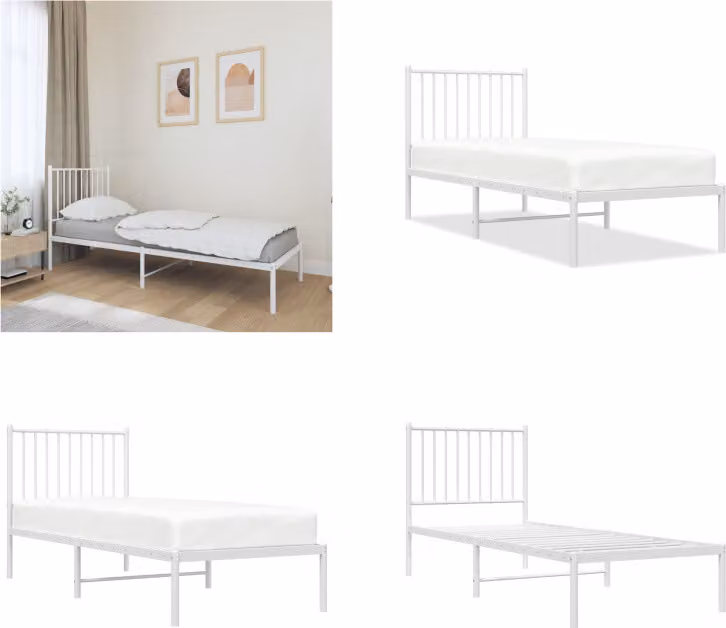 vidaXL Struttura letto con testiera in metallo bianco 75x190 cm - Struttura letto - Telai letto - Struttura letto - Letto singolo