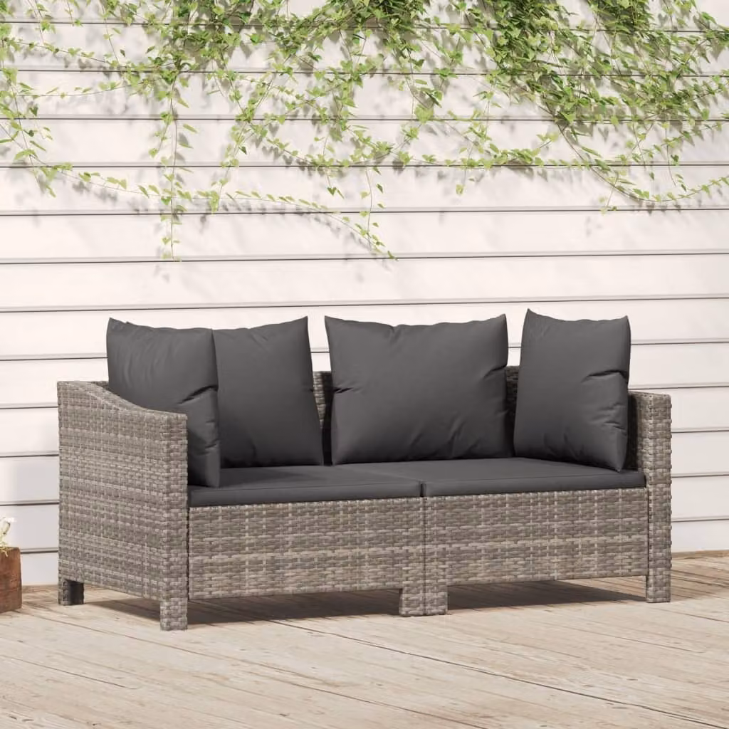 The Living Store Set salotto da giardino 2 pezzi con cuscini in poly rattan grigio