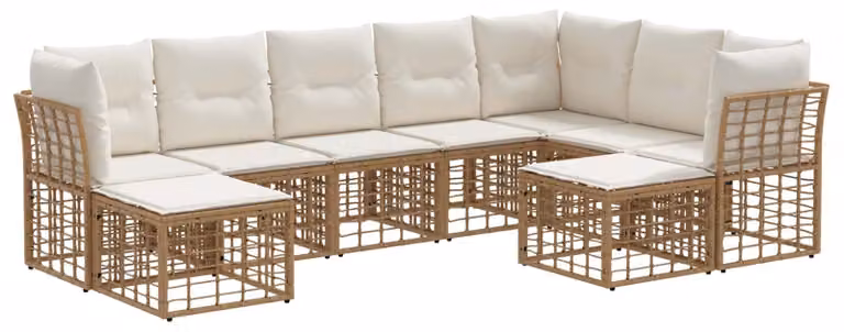 Set di divani da esterno Naturale e Bianco Crema Poliestere