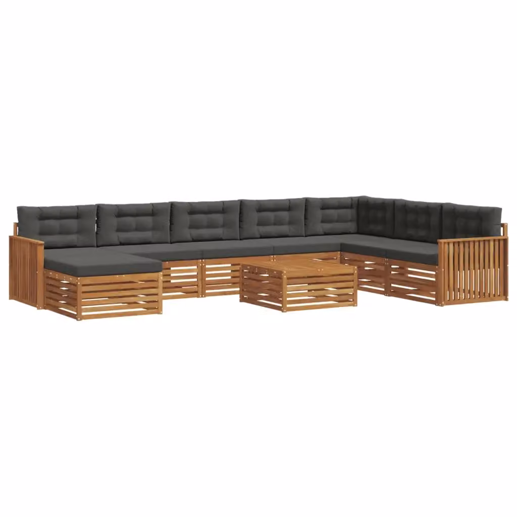 Set di divani da esterno vidaXL in legno di acacia con cuscini, colore Antracite e Marrone, composizione a L con tavolino e pouf – 2