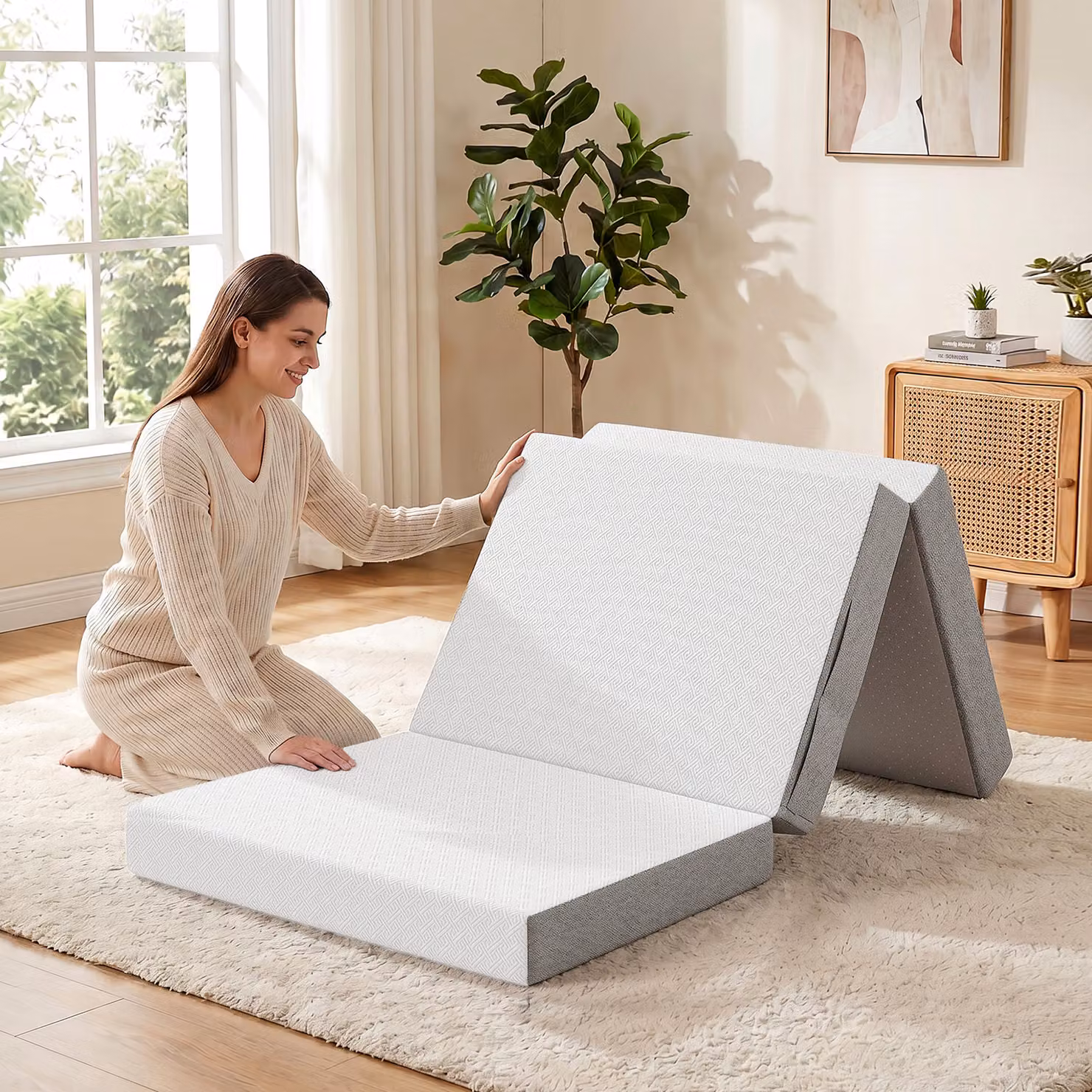 Materasso Pieghevole Ibrido HOMCOM Bianco con Rivestimento Lavabile L: 195 cm, P: 75 cm, H: 10 cm – 2
