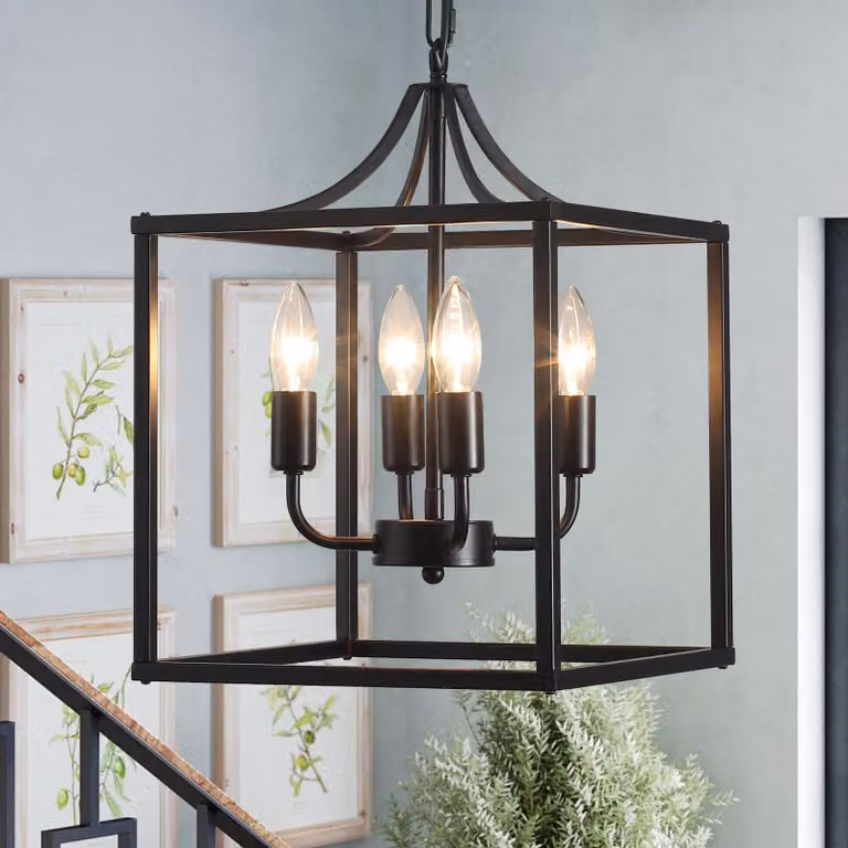 Lampadario a sospensione in metallo nero, a 4 luci, altezza 30 cm