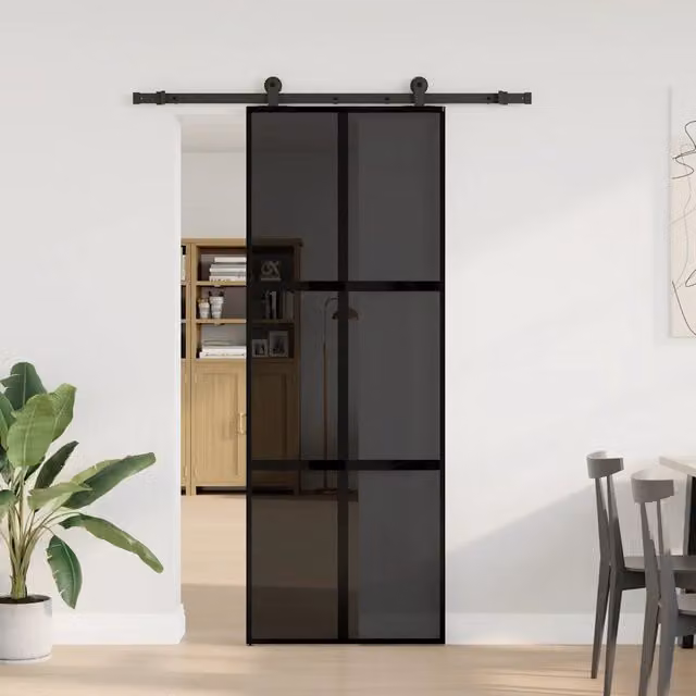 Porta Scorrevole Moderna vidaXL in Alluminio e Vetro Trasparente con Colore Nero L: 76 cm, H: 205 cm
