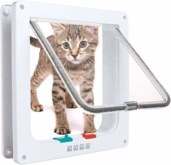 Porta per gatti domestici a 4 ante con uscita per gatti, facile da montare - 198 x 19 x 55 cm, bianca