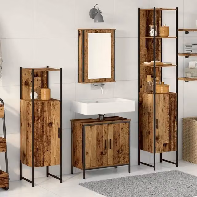Set di mobili per il bagno 4 pz Marrone 33 x 33 x 185,5 cm 3332597