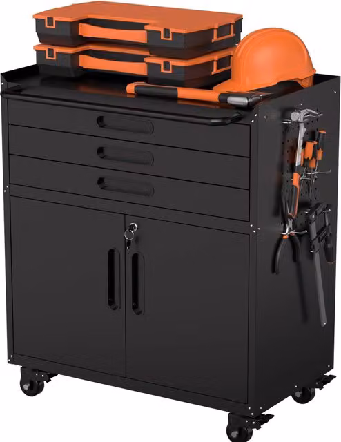 Armadio portautensili mobile ULEVR 87,3x75x42 cm con 3 cassetti, 2 ante con serratura e pannelli portautensili