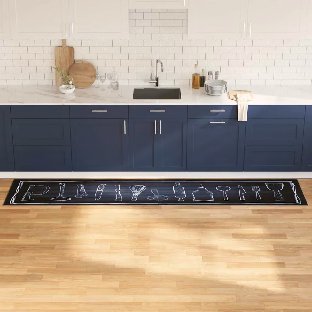 Tappeto da cucina vidaXL nero moderno in velluto lavabile e antiscivolo L: 300 cm, P: 60 cm