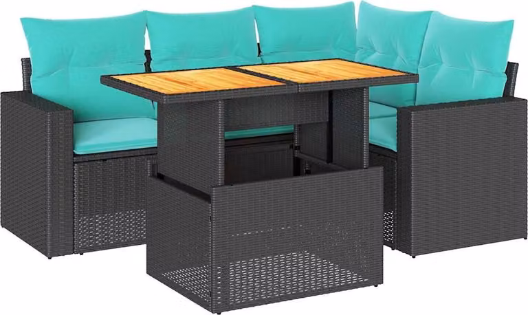 Set Divani da Giardino 5 pz con Cuscini in Polyrattan Nero