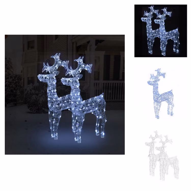 vidaXL Renna decorazione natalizia 2 pezzi 60x16x100 cm acrilico - Luci di Natale