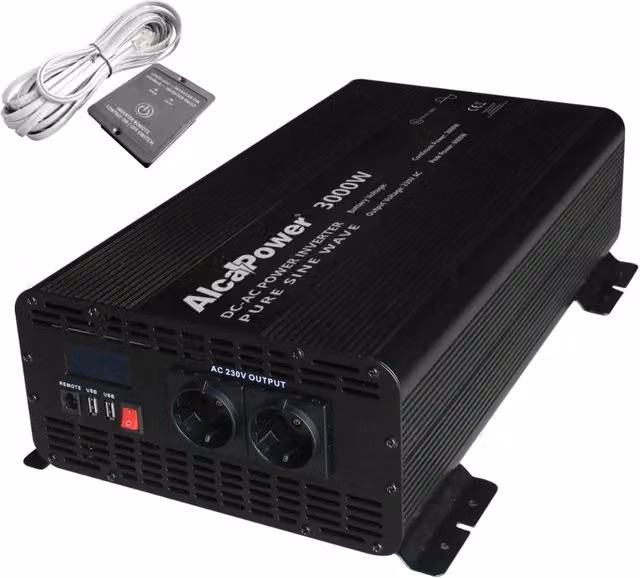 Inverter Sinus Pura Alcapower 3000W 12V 230V con display LCD e porte USB, Nero – 1