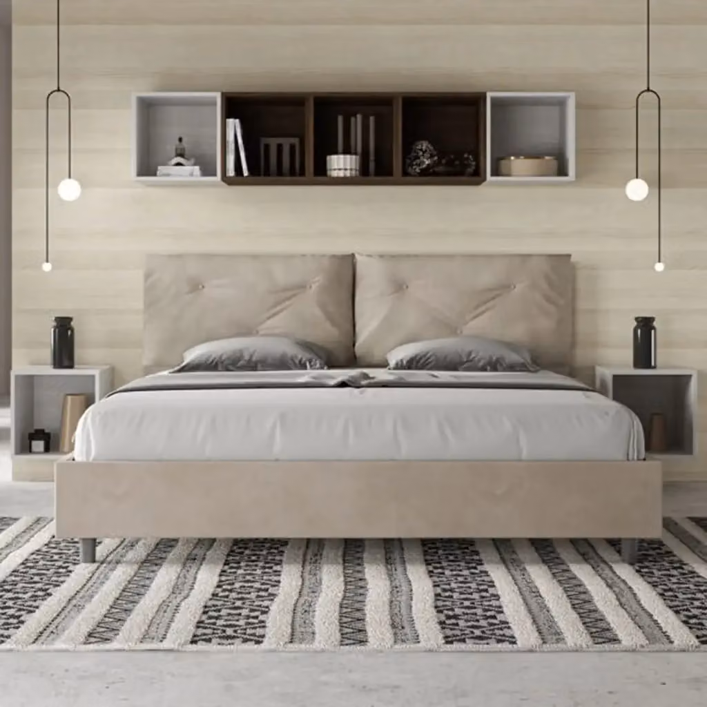 Letto matrimoniale king size Appia Large Ityhome con rete imbottita in microfibra colore sabbia L/P: 222 x 215 cm – 2