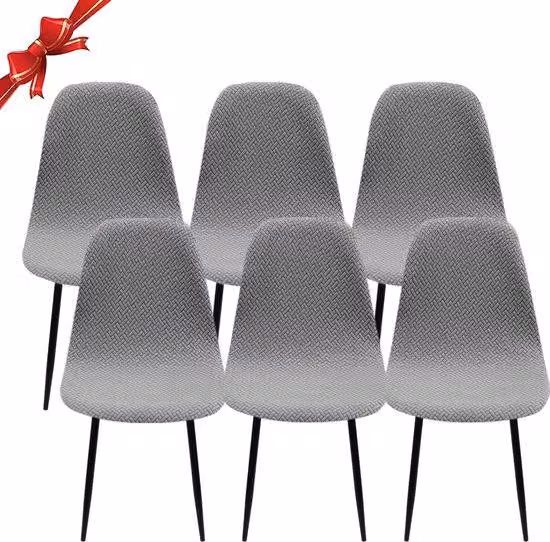 Set di 6 coprisedie per sedie da pranzo Stretch, lavabili, telescopiche, universali, eleganti, antiscivolo, per sedie da cucina, da ufficio, da sala da pranzo e da soggiorno, a strisce diagonali, grigio chiaro