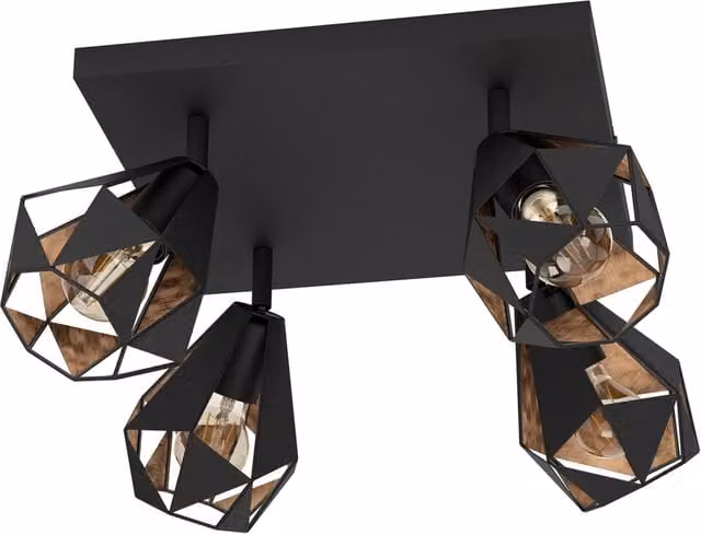 Applique Moderna Eglo Carlton in Metallo Nero e Rame con 4 Luci Regolabili E27 40W