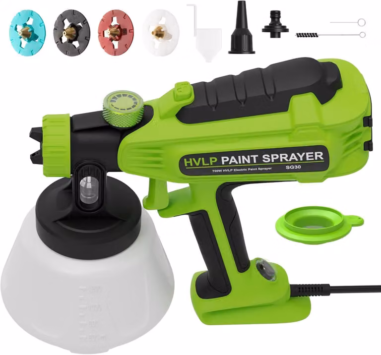 Sistemi di verniciatura a spruzzo da 700W, tecnologia HVLP, pistola a spruzzo con 4 ugelli e 3 modalità di spruzzo, capacità serbatoio 1200 ml