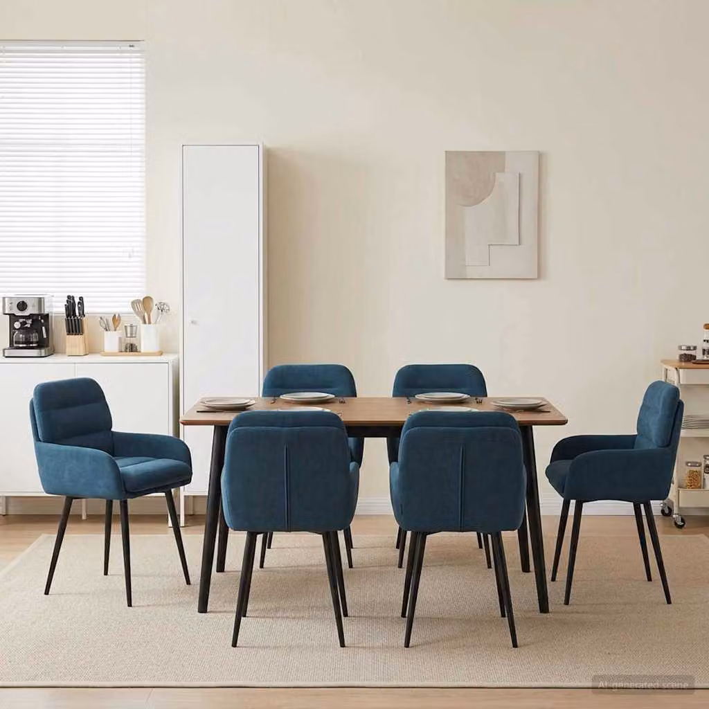Set di 6 sedie da pranzo vidaXL in velluto blu con struttura in metallo, L: 59 cm, P: 59,5 cm, H: 90 cm