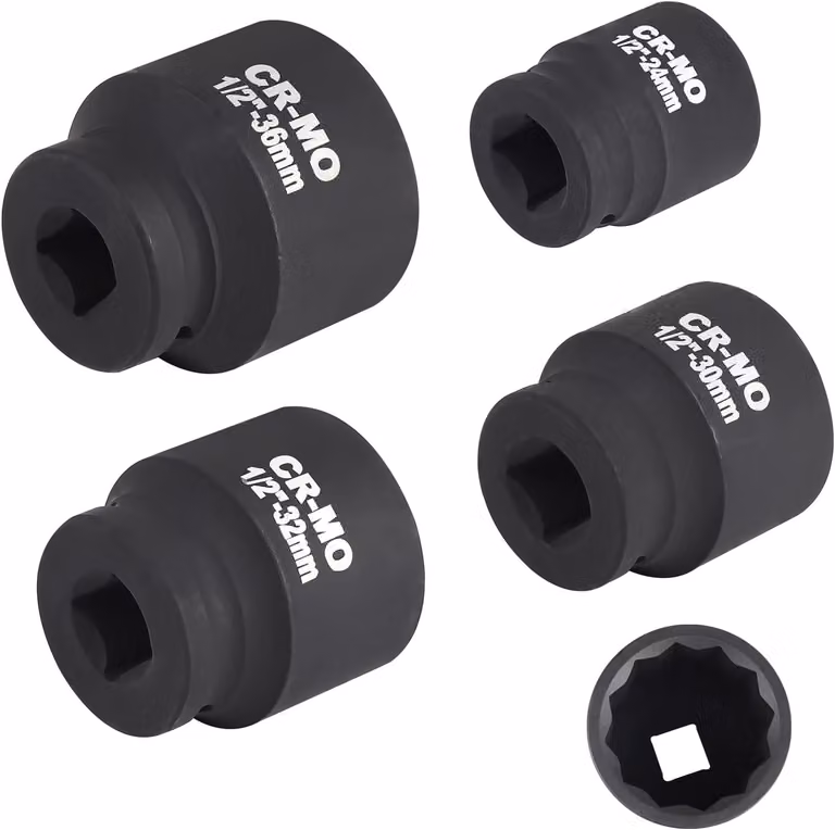 Set di chiavi a bussola, 4 pezzi, 1/2 pollice, con misure 24 mm, 30 mm, 32 mm e 36 mm, in acciaio cromo-molibdeno, per uso in officina