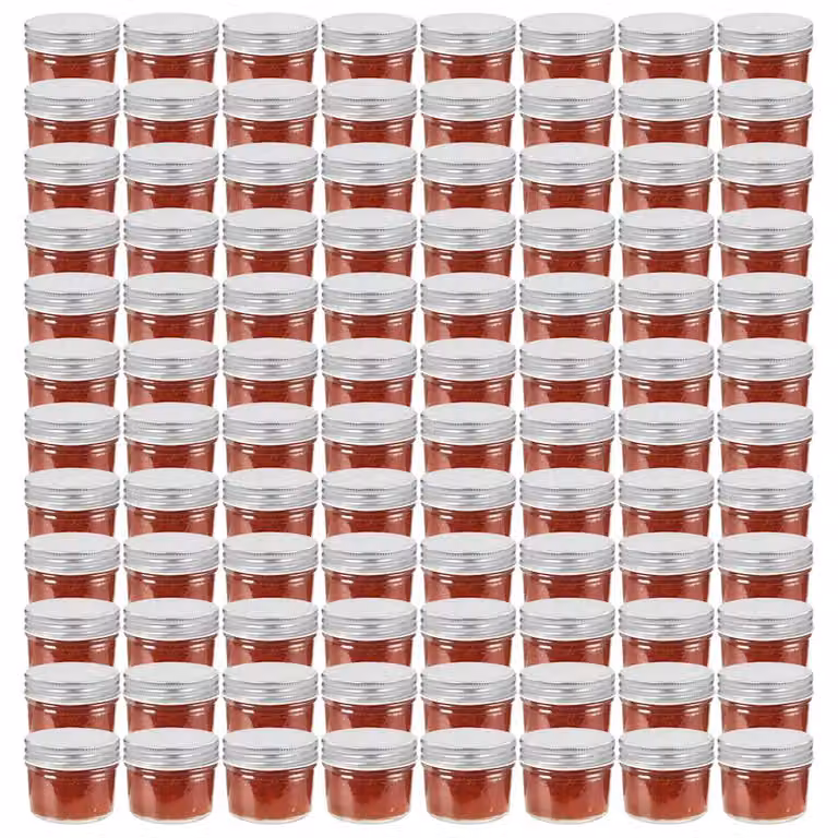 Set di 96 vasetti per marmellata in vetro trasparente con coperchio argento vidaXL, capacità 110 ml